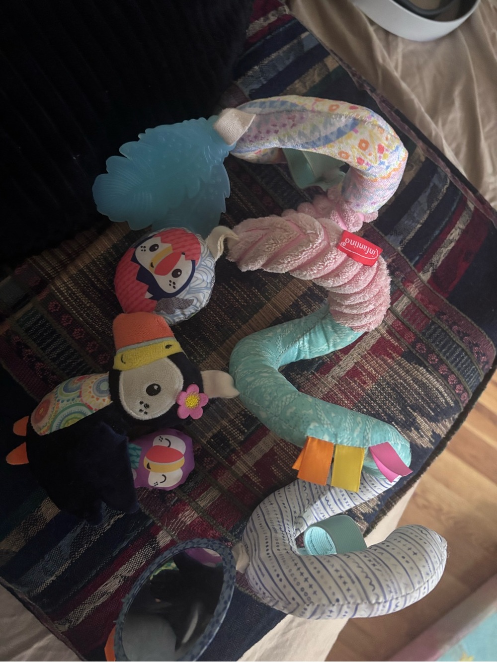 Infantino Pink & Teal Plush Spiral Activity Toy for car seat ( please see all)